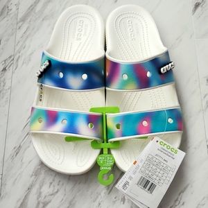 New!!! Crocs White/Multi Colored Crocs with Charms, Size 8M/10W.